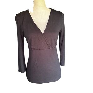 Banana Republic Black Long Sleeve Cross Over V-Neck Top.  Size Petite Medium
